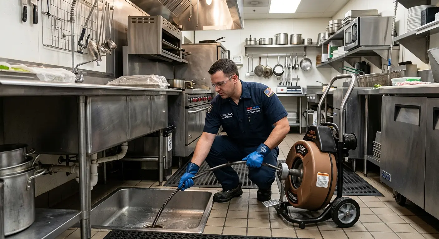 Commercial drain cleaning service in a restaurant kitchen in Lakeville